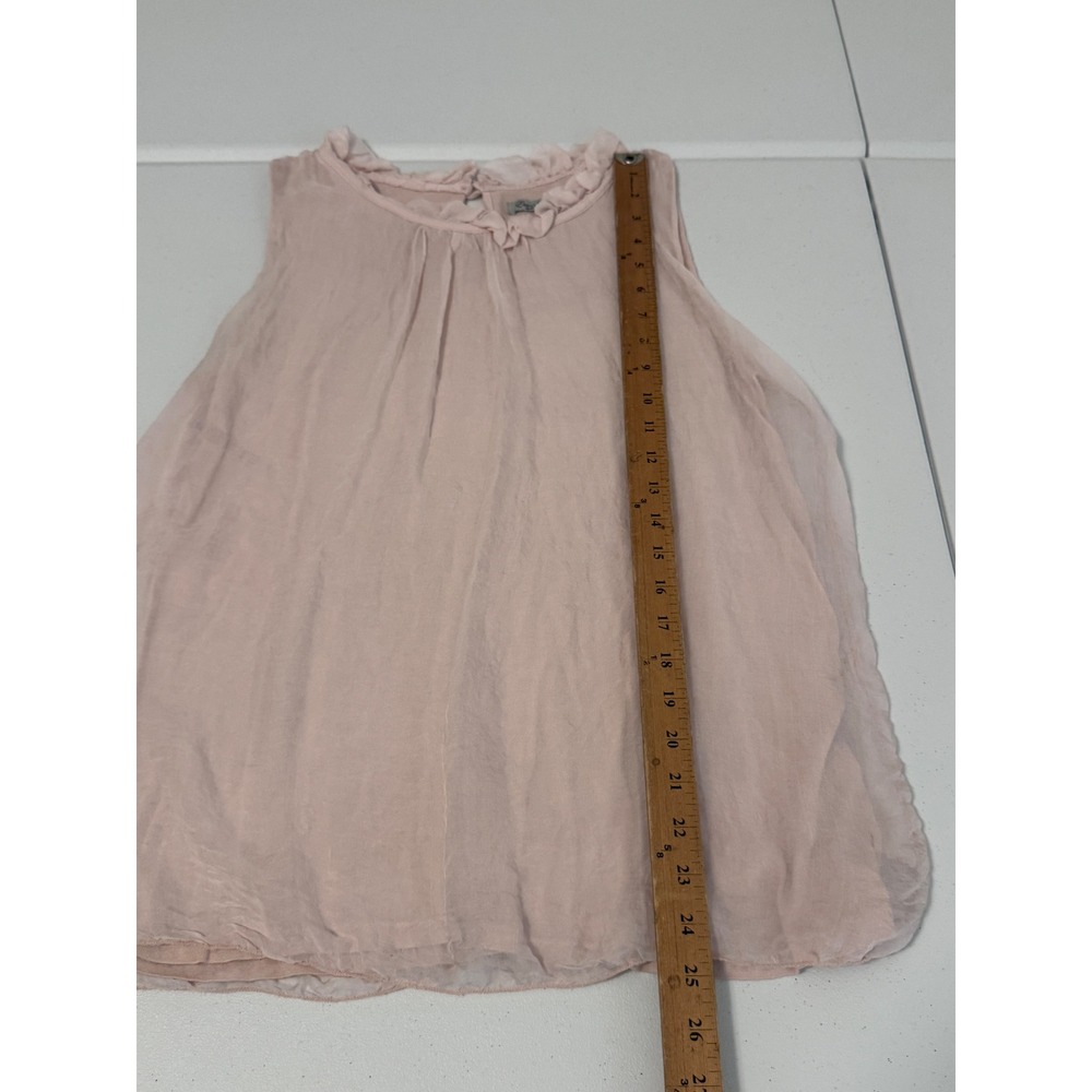Elena Baldi Italy 100% Silk Ruffle Neck Blouse Tank Top Blush Pink Medium  oo - Picture 7 of 7